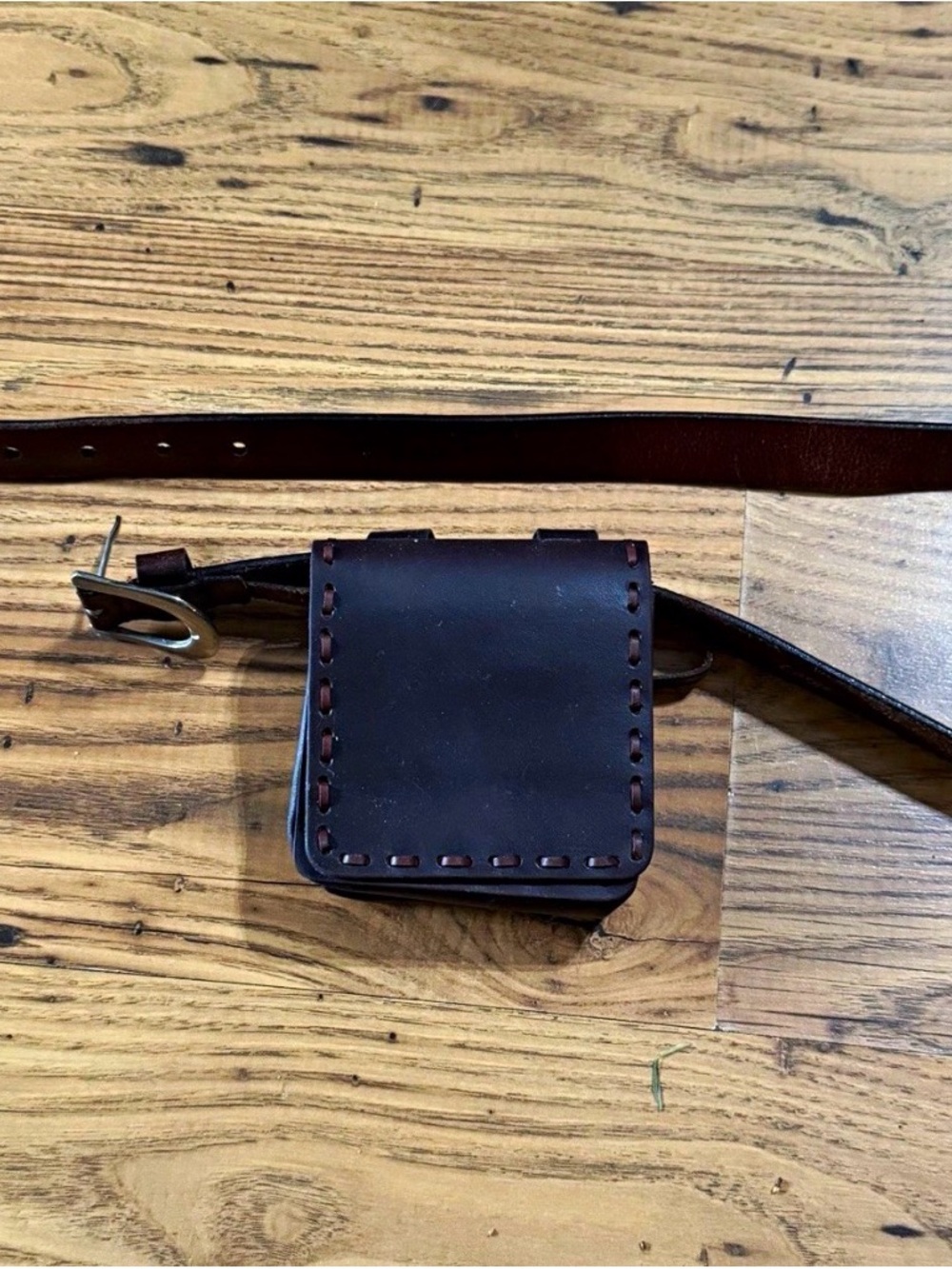 Vintage Genuine Leather Belt Pouch Pack Dark Brown Solid Brass Buckle L India